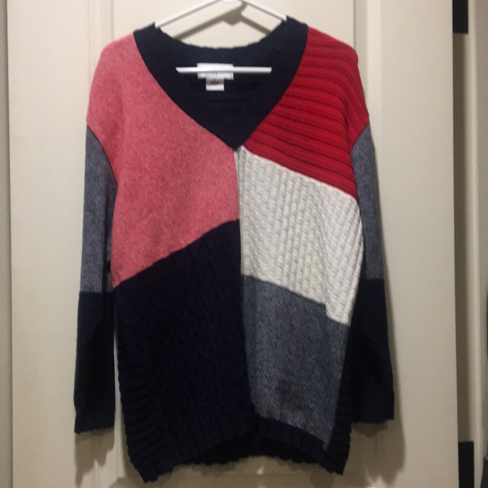 Like New! First Issue oversized pullover knit preppy Sweater multiKnit pattern S